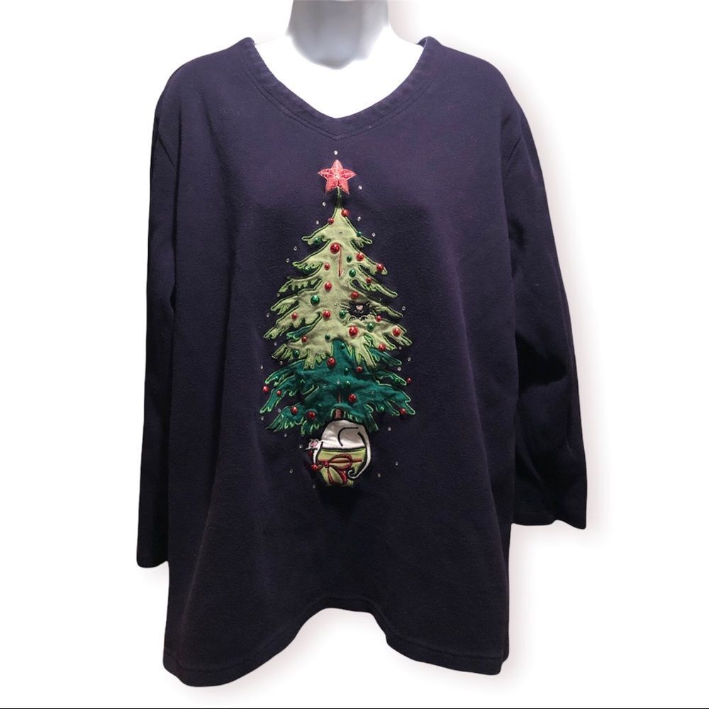 Vintage Blair Christmas Sweater with Cats in Navy Blue size XL